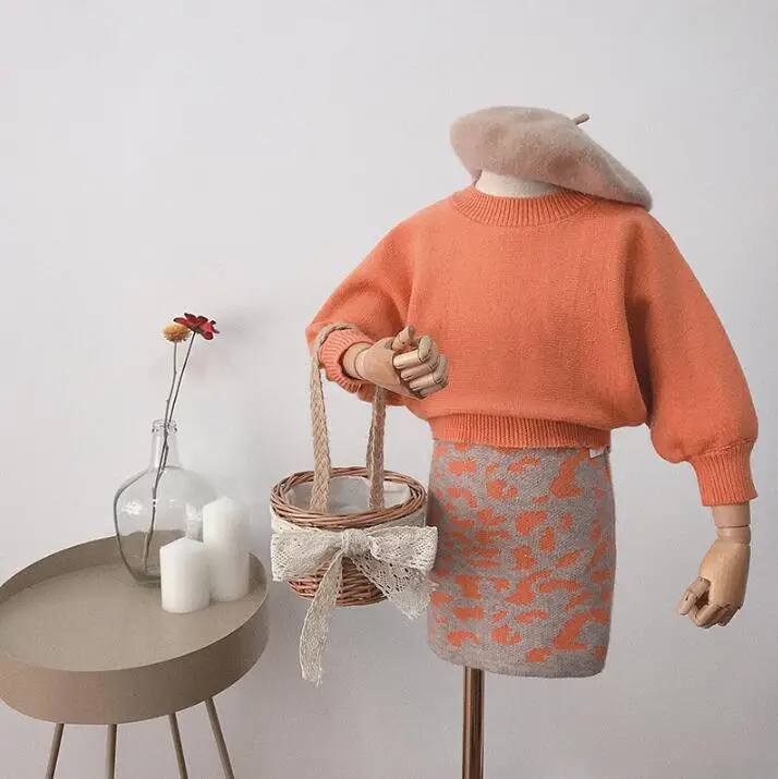 Детская одежда костюмы для девочек осень 2019 вязаный свитер и юбка комплекты