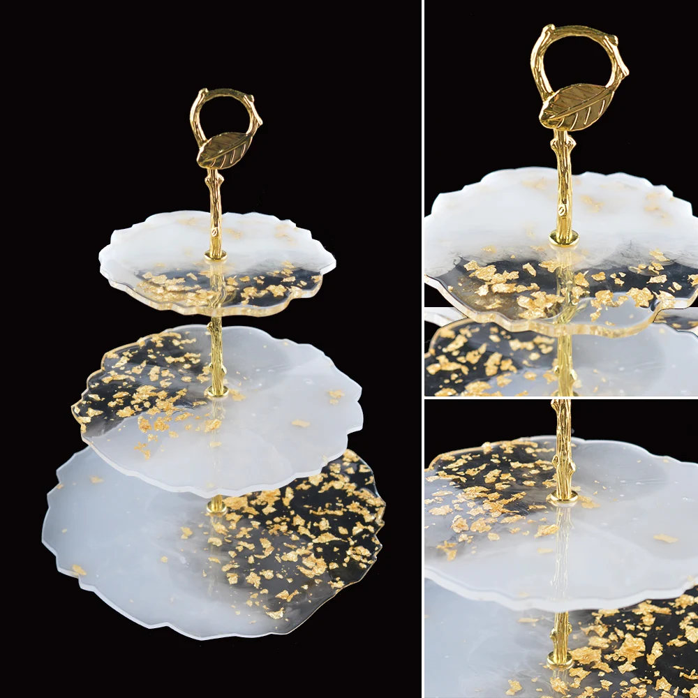 

4 Pcs DIY Three Layer Fruit Tray Epoxy Resin Mold Silicone Tea Tray Silicone Mold Crystal Table Tray Mold Coaster Mold