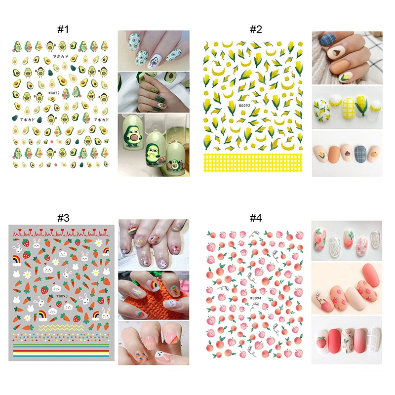 Летние наклейки для ногтей милые фрукты Животные узоры красочный дизайн