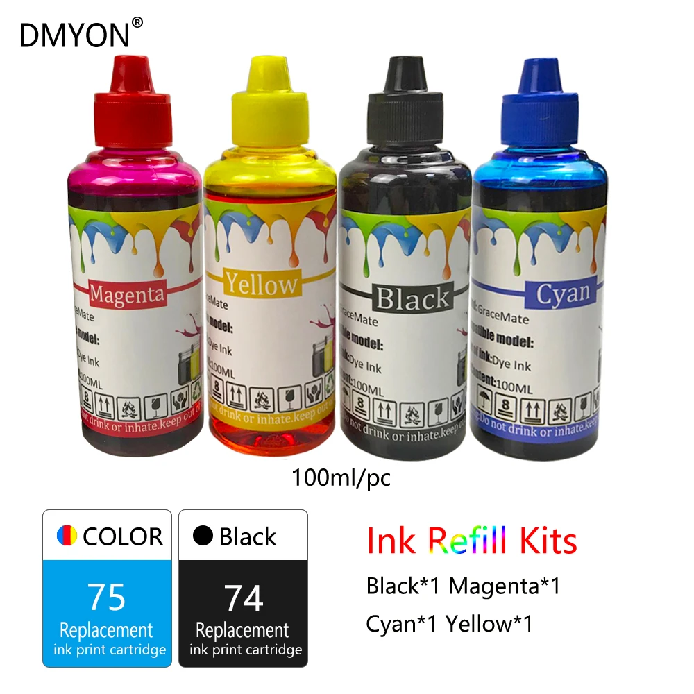 DMYON принтер чернила заправка бутылка замена для Hp 74 75 Deskjet D4260 D4263 4360 D4368 Officejet J5730 J5750