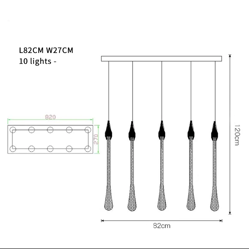 L80 W27 H120cm Роскошный хрустальный светодиодный подвесной светильник лестница длинная водяная капля кухня ресторан прямоугольная Подвесная лампа lampy wiszace - Цвет корпуса: L80 W27 H120cm