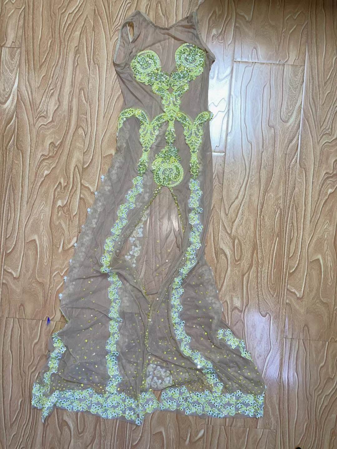 

Bar Nightclub Women Singer Dancer Costume Sexy Transparent Mesh Rhinestones Sleeveless Dress Club Party See Through Stage Wear