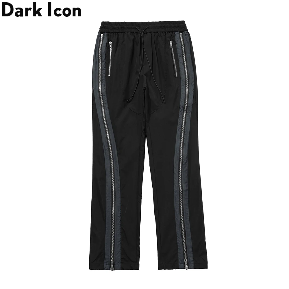 

Dark Icon Slanted Zipper Flare Pants Men Elastic Waist Street Fashion Men's Pants
