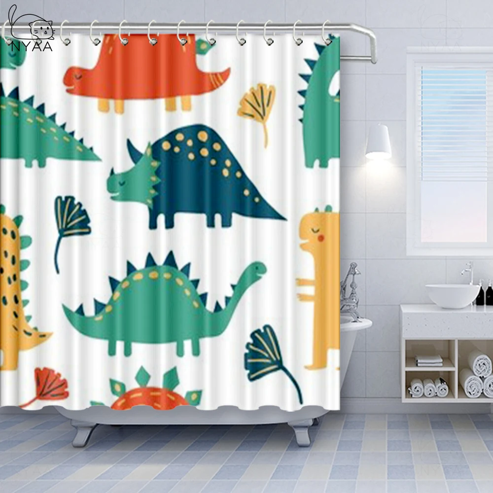 

Cartoon Dinosaur Printed Shower Curtain Bath Screen Kids For Bathroom Curtains Waterproof Polyester Fabric Decoration With Hooks