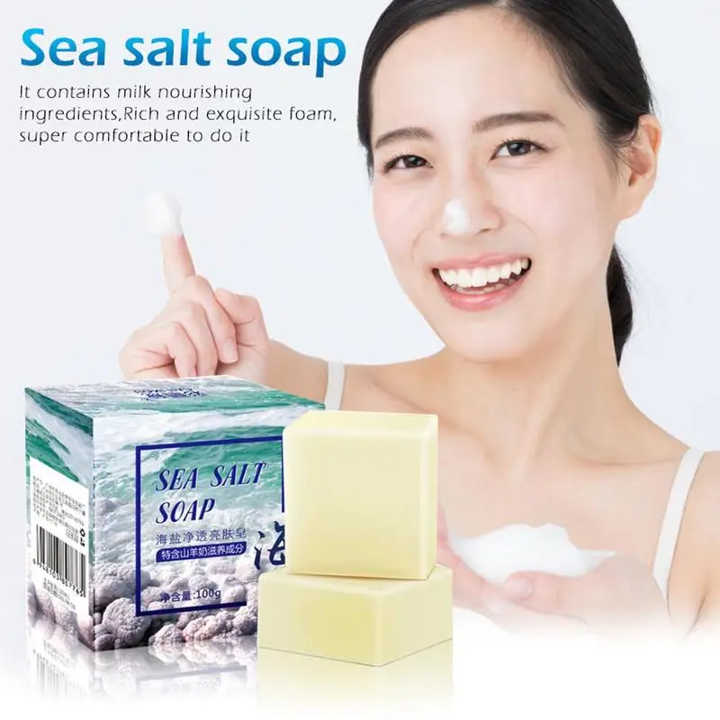 Sea Salt Soap For Face Whitening Moisturizing Remove Cleaning Natural Deep Bath Care Shower Soap Pimple T5P8
