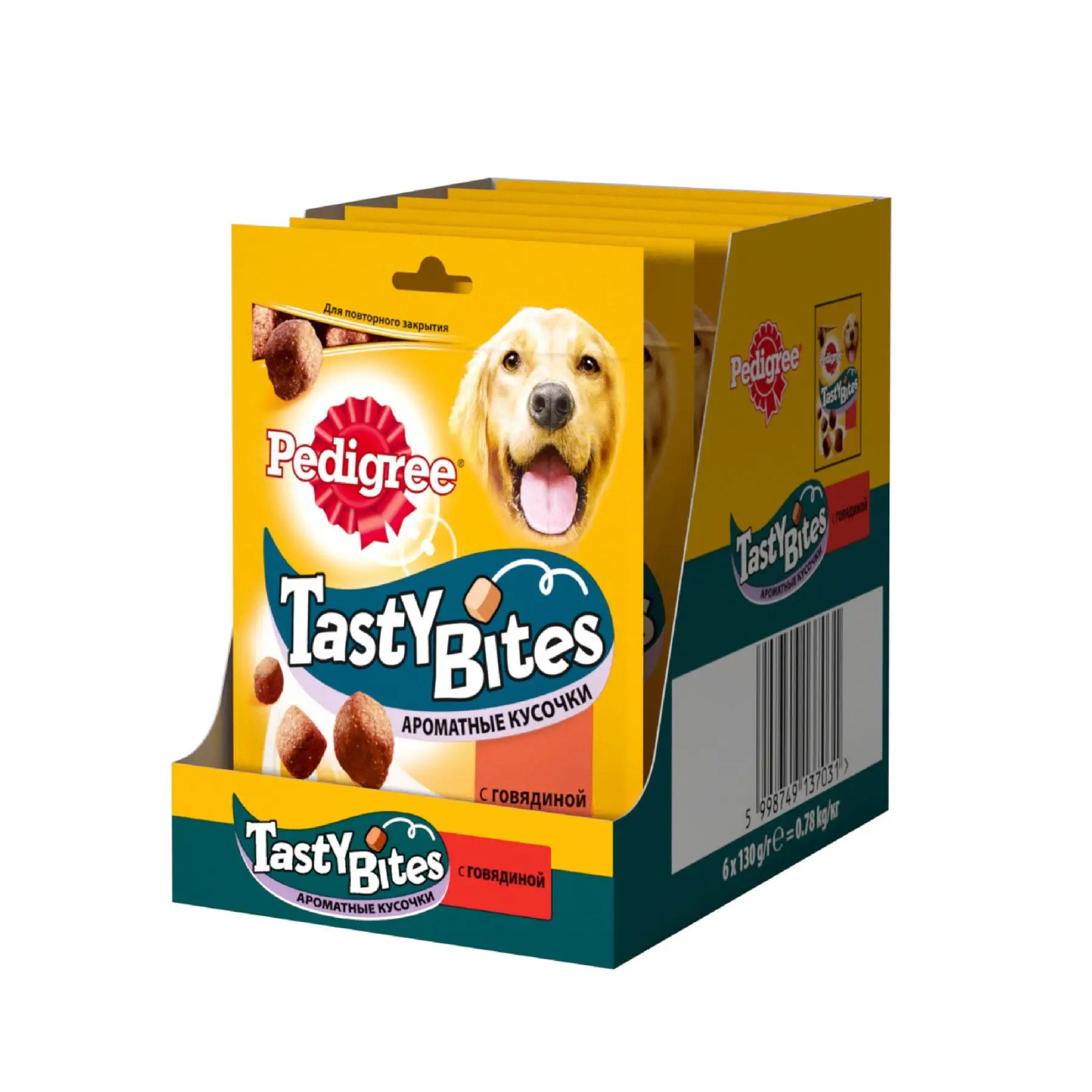 Лакомство для взрослых собак Pedigree Tasty Bites ароматные кусочки с говядиной 130
