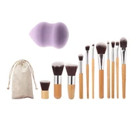 11pcs sponge gift bamboo professional women girl face beauty make up foundation powder blush tool cosmetic makeup brush set kits