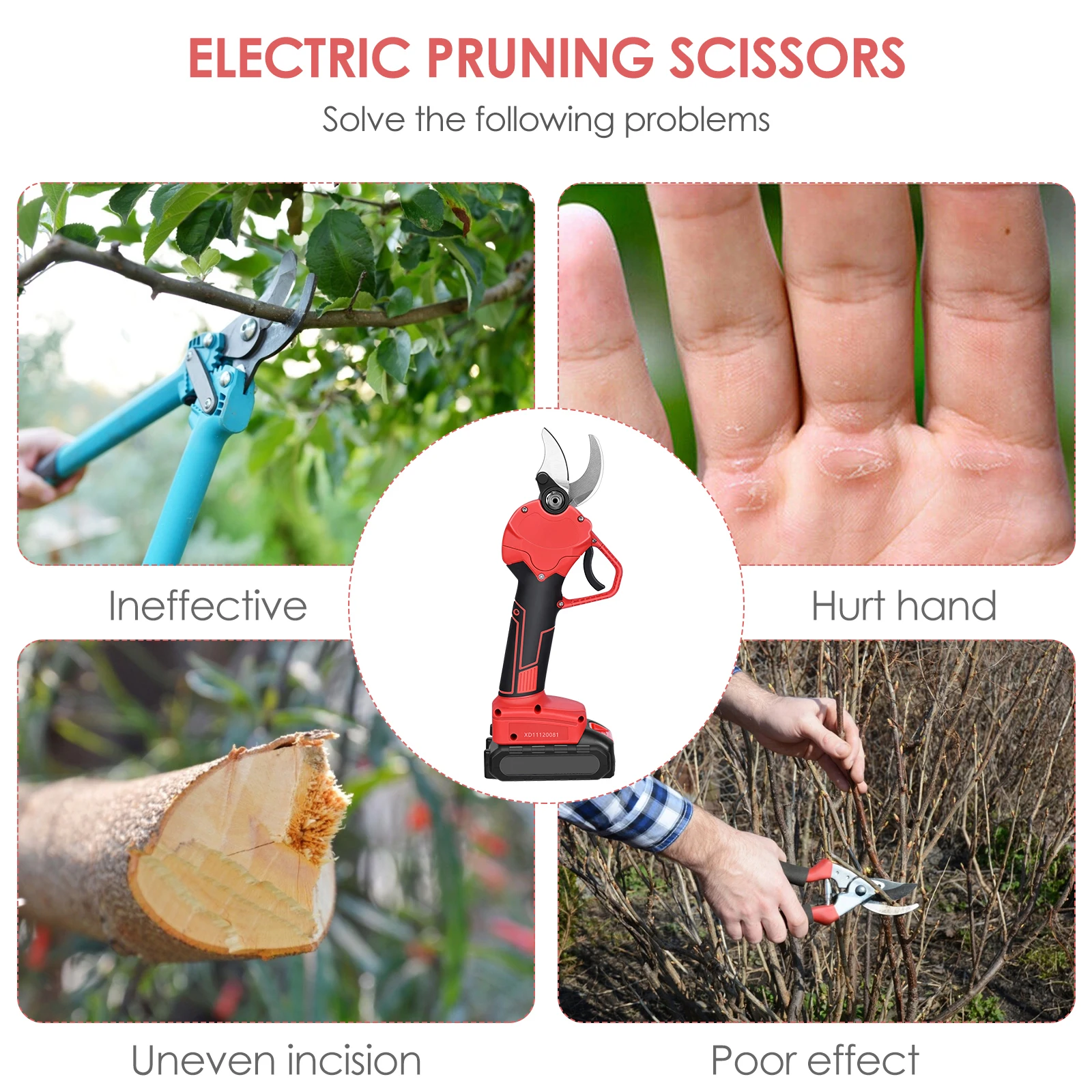 

110V 220V Electric Pruning Shears Professional Cordless Secateurs Pruner Trimmer Battery Fruit Tree Orchar Hedge Cutter Tool Kit
