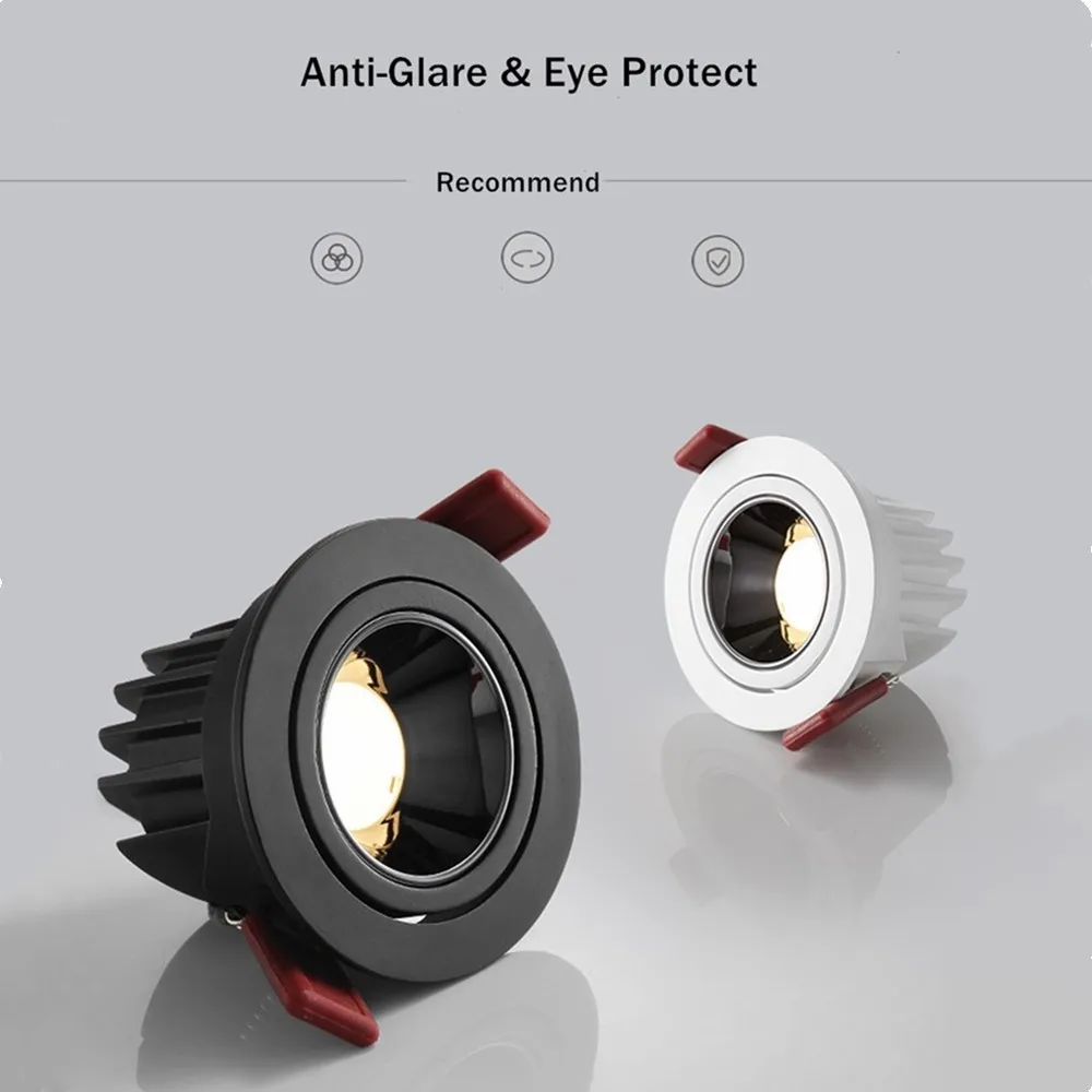 Круглый Анти без бликов светильник светодиодный утопленный точечный потолочный