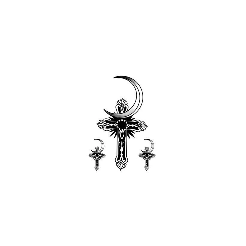 1pc Moon and Cross Temporary Tattoo Sticker for Men and Women Waterproof Sexy Cool Body Art Fake Tattoo Chest Arm Tattoo Sticker
