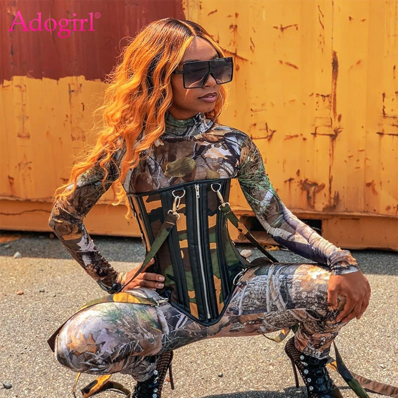 

Женские корсеты Adogirl с камуфляжным принтом, на шнуровке, на молнии