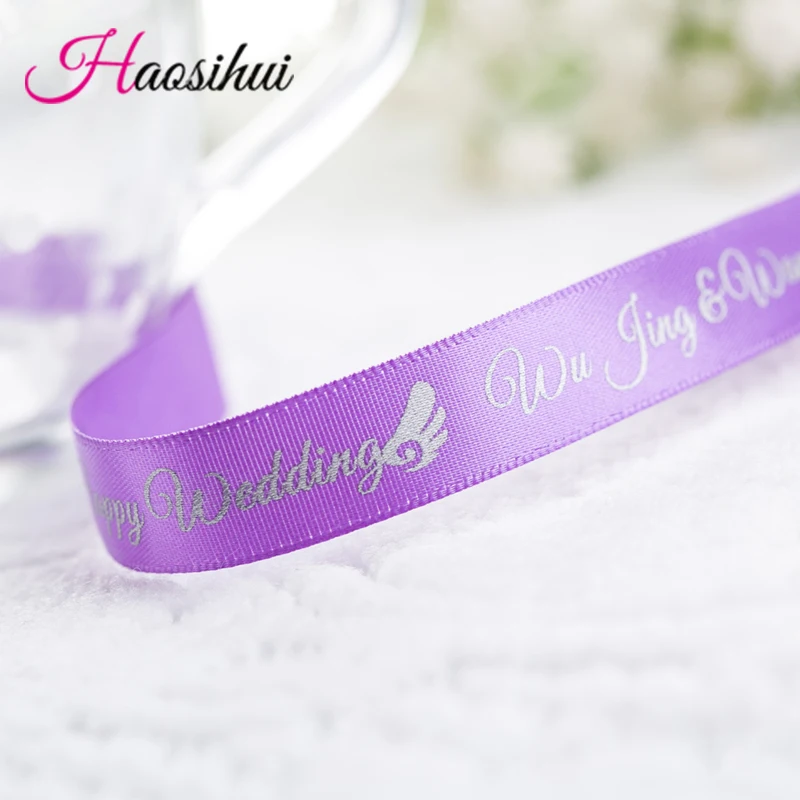 1''(26mm) Customized Printed Satin Width Ribbon Personalized Ribbon for Wedding Decoration 100 yards/lot