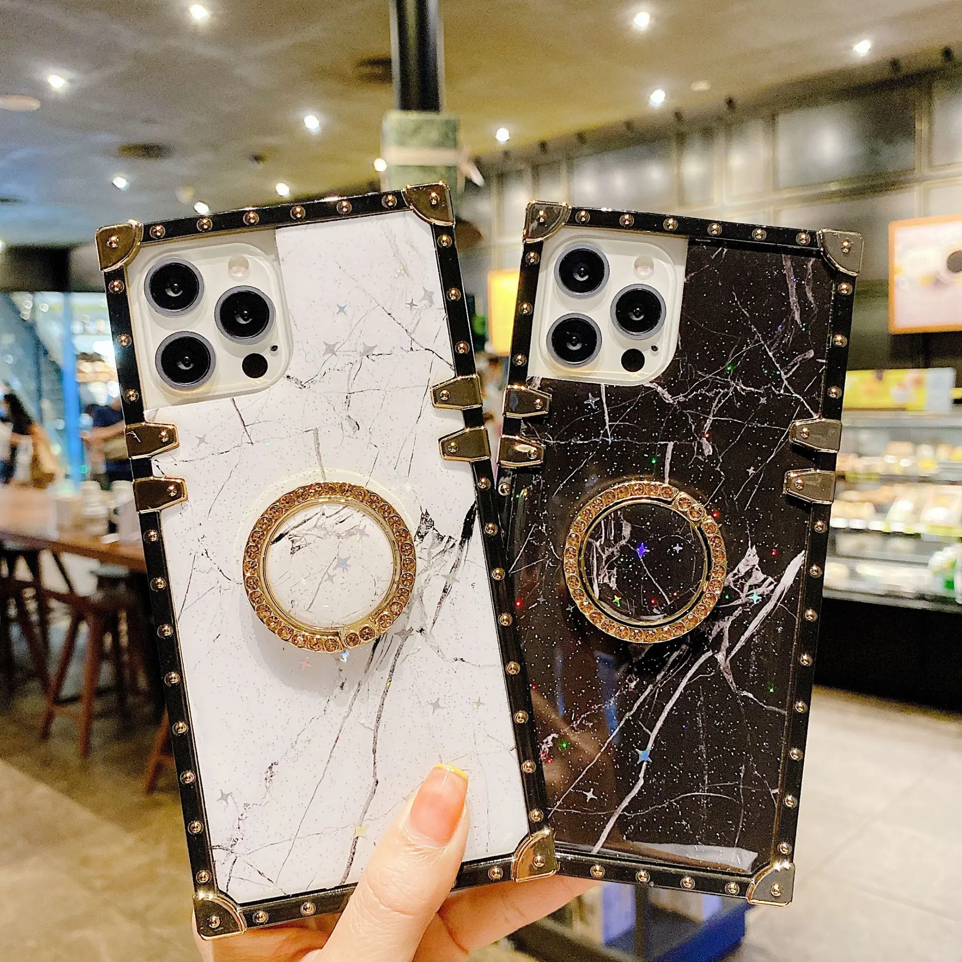 

Luxury Gold Plating Marble pattern Phone Case For iPhone 12 11 Pro 7 8 Plus XR XS Max SE2 Square Shockproof Back Cover
