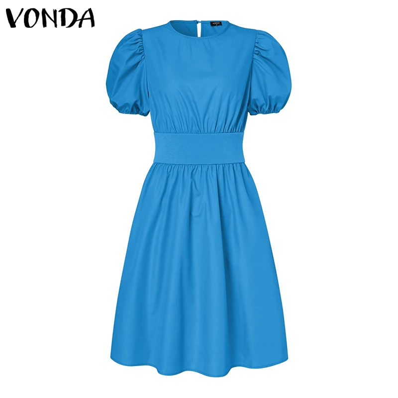

Summer Dress 2021 VONDA Women Short Sleeve Holiday Party Dresses Summer Pleated Vestidos Casual Oversized Short Robe Oversized