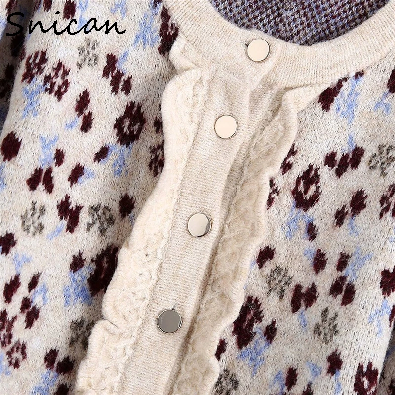 

Snican Women Spring Leopard Sweater Metal Button Ruffle Cropped Cardigan Za Pull Blanc Mujer SuteresAbrigot Kardigan