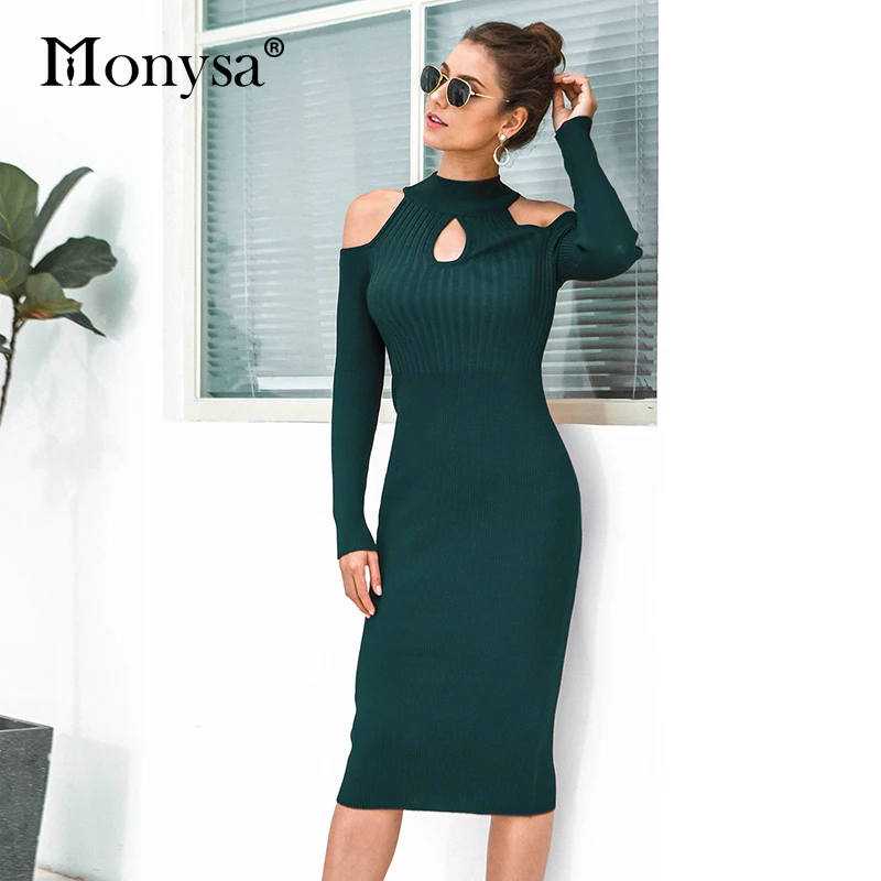 Женское облегающее платье с открытыми плечами Осень зима 2019 Новое поступление