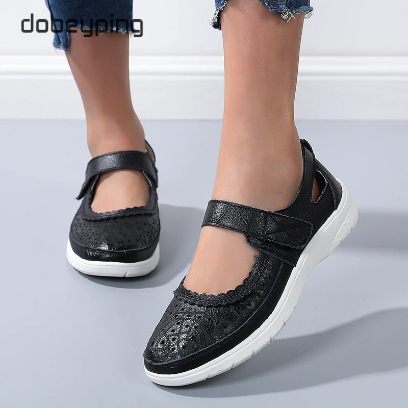 dobeyping New Retro Hollow Summer Women's Shoes Genuine Leather Woman Loafers Cut outs Women Flats Breathable Light Female Shoe