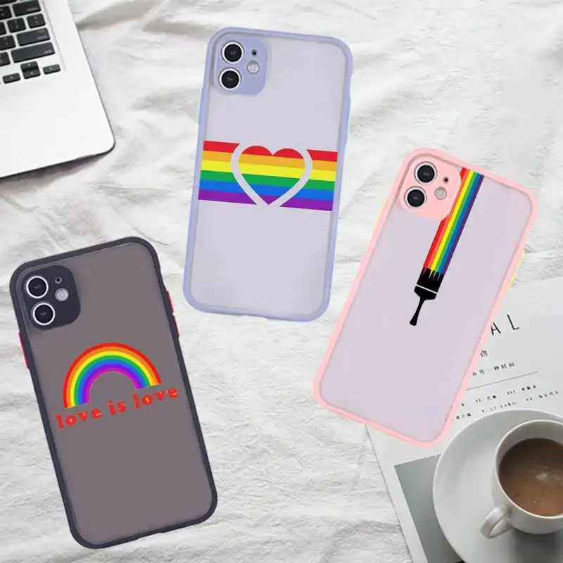 

Rainbow colour pattern Customer Quality Phone Case For iPhone 12 11 Mini Pro XR XS Max 7 8 Plus X Matte transparent Gray