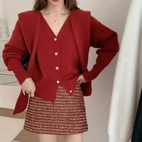 womens sweat sweater top shawl scarf with long sleeved knitted cardigan fake two piece set 2022 spring new korean loose sweater