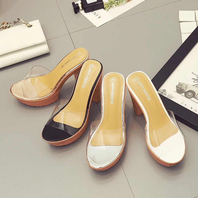 2020 женские босоножки на высоком каблуке 12 см танкетке 4 шлепанцы без задника с