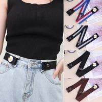simple no buckle stretch elastic belt for women men all match jeans pants flowers no buckle invisible boys girls waist strap