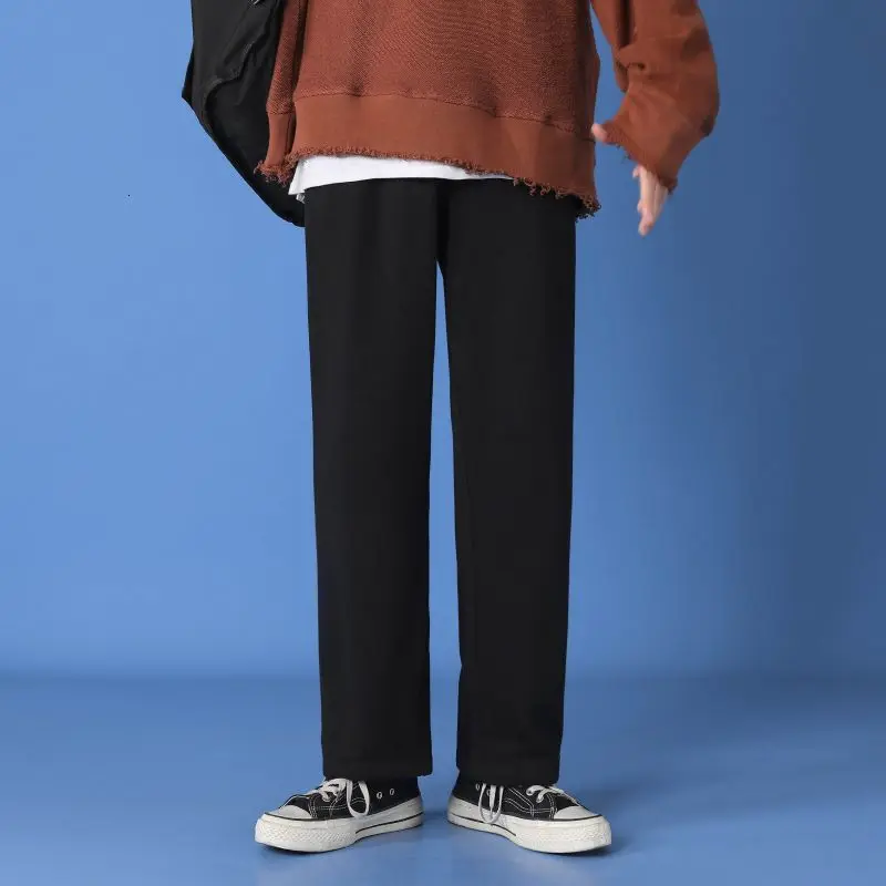 

Plus Velvet Sweatpants Men's Warm Fashion Casual Wide-leg Pants Men Streetwear Loose Hip-hop Straight Pants Mens Joggers Pants
