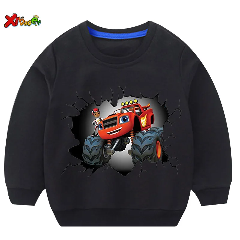 

Winter 2021 Blaze and The Monster Machine Costume Children's Long Sleeve Sweatshirt Hoodie Cotton Cartoon Black Sweatshirt Set