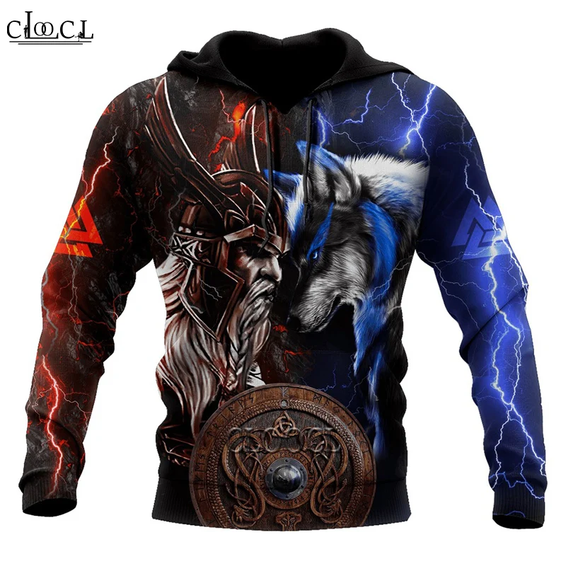 

CLOOCL Fashion Hoodies Viking - Odin and Wolf 3D All Over Printed Mens Hooded Sweatshirt Unisex Pullover Casual Jacket Tops