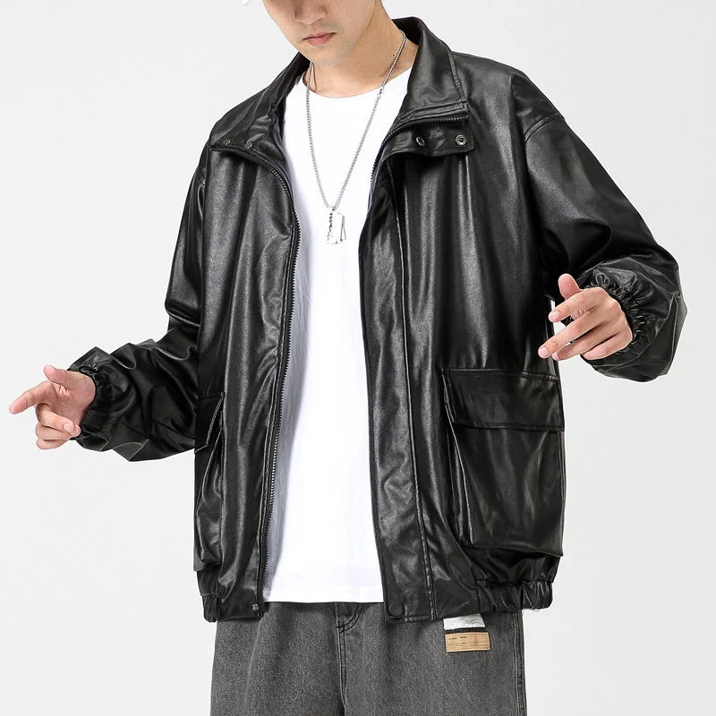 

MrGB PU Leather Jacket Japanese Style Oversize Fashion Mens Coats Loose Casual Solid Color Thicken Vintage Male Outerwear