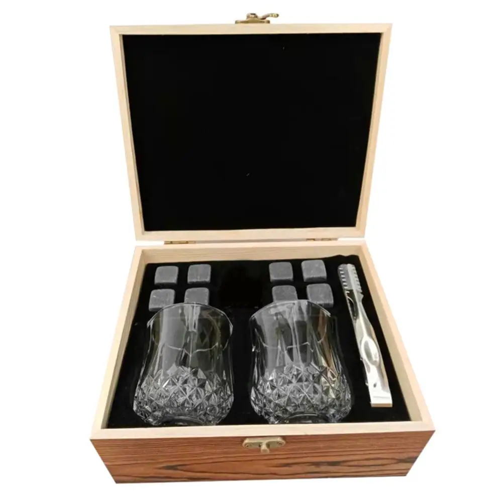 

Whiskey Stones Gift Set-Granite Chilling Whiskey Rocks - Whiskey Glasses in wooden Box Gift Set-Best Drinking Gifts for Men Dad