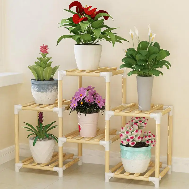 

Wooden Flower Rack Plant Stand Multi-layer Flower Stand Shelves Balcony Flower Shelf Coffee Bar Indoor Garden Wood Plant Stand