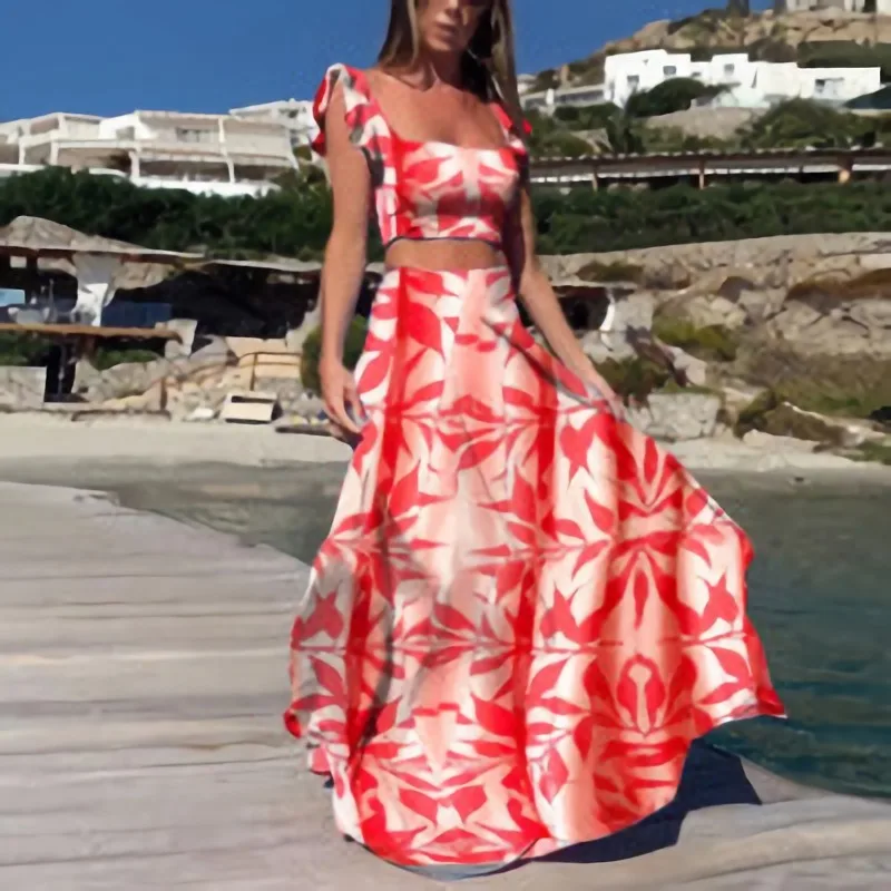 

Boho Sexy Maxi Dress Plus Size 3XL Dress Lady Two Piece Set Beach Dresses Elegant Summer Dress For Women Vestidos De Mujer A870