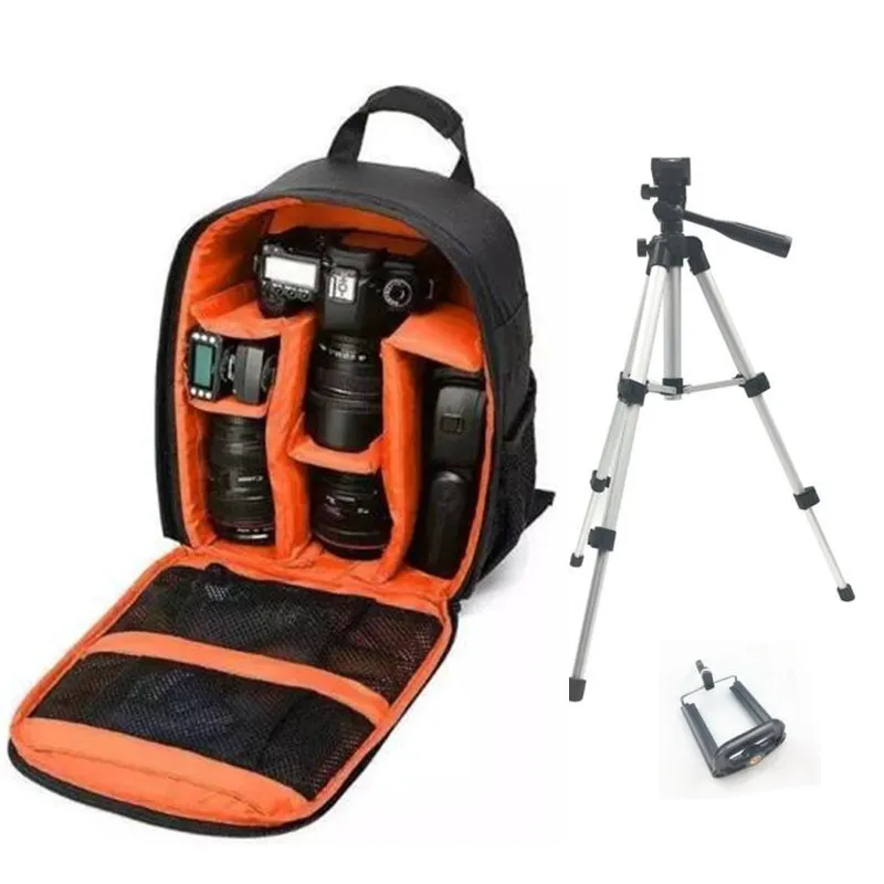 Orange with Tripod Водонепроницаемая сумка для цифровой зеркальной фотокамеры Рюкзак для видеокамеры Mochila Fotografia двойные сумки на плечо для Nikon Canon - Цвет: Orange with Tripod