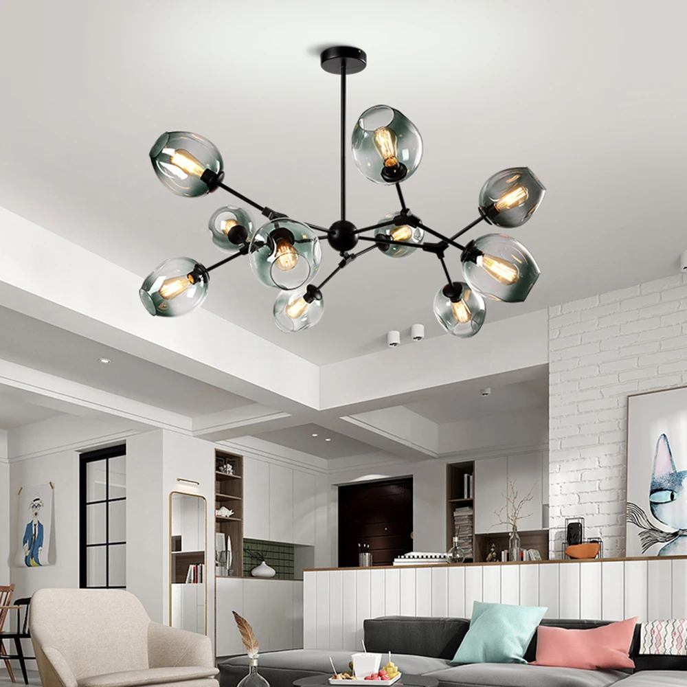 

Modern Chandelier Lighting Metal Molecular Lamp Pendant Ceiling Glass Ball Lamp Living Room Kitchen Chandeliers Light Fixtures