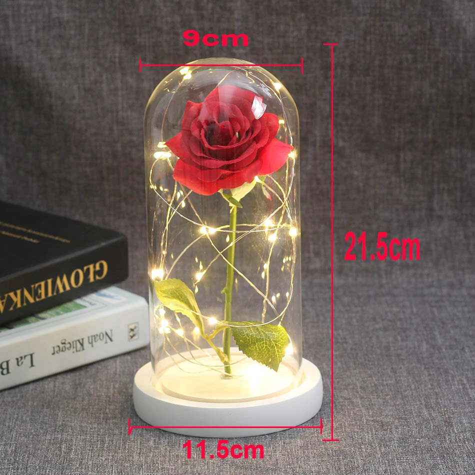 Стеклянный купол со светодиодный подсветкой Красавица и чудовище вечная роза |