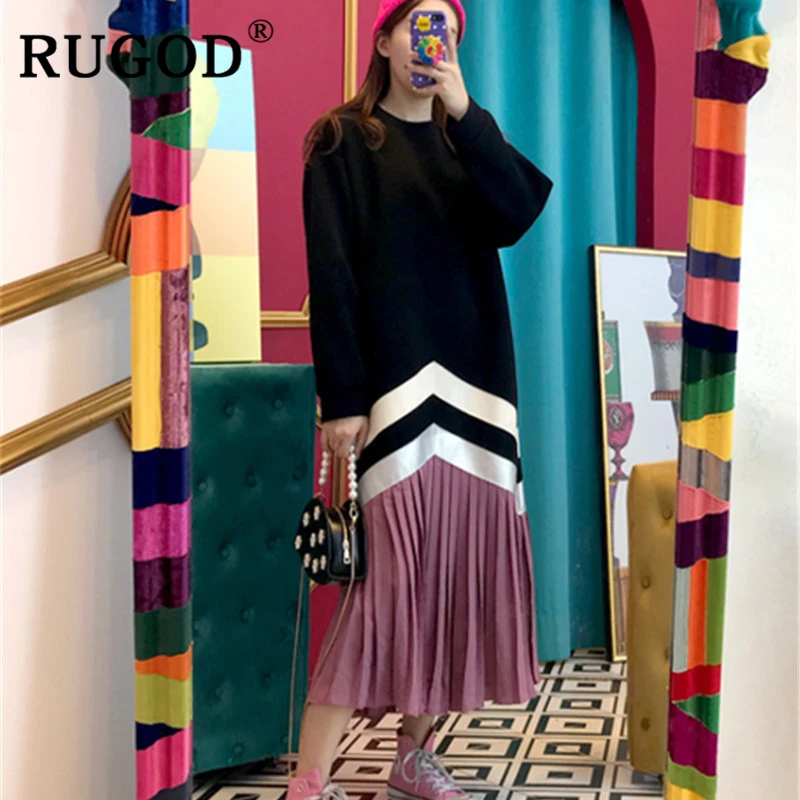 Женское длинное платье в стиле пэчворк RUGOD теплые плотные Прямые Вечерние платья