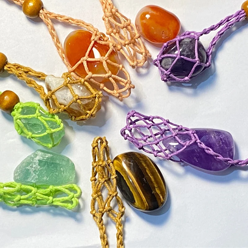 1pc Necklace Cord Empty Stone Holder Natural Quartz Crystal Raw Chakra Point Healing Fish Netted Indians Amulets Pendant | Дом и сад
