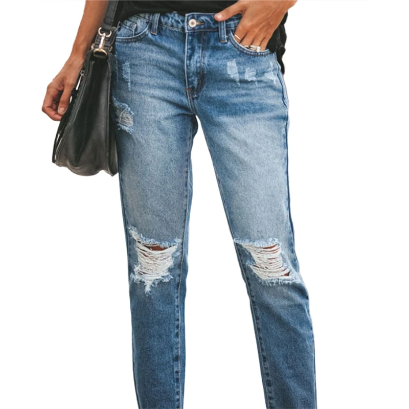 

hirigin Women High Stretch Long Jeans High Waist Slim Fit Ripped Hole Tassel Denim Pants Washed Jeggings Skinny Trousers Jeans