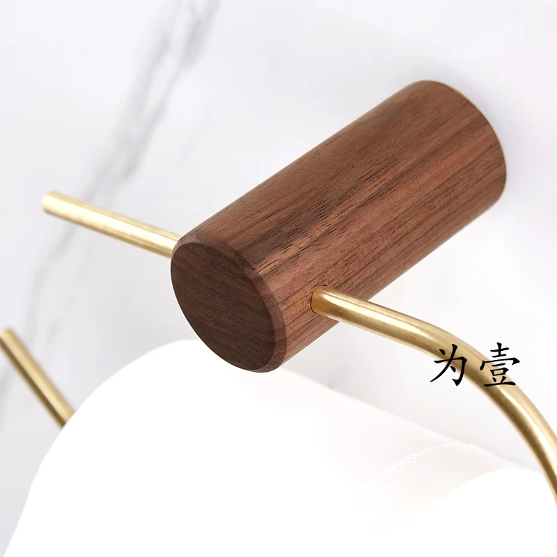 

Toilet roll holder creative Nordic solid wood toilet paper towel holder toilet paper holder brass paper holder No punching