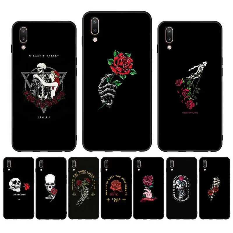 

Rose Skeleton Hand Skull Phone Case For Vivo Y12 Y15 Soft TPU Silicone Cover For vivo Y12 Case For Vivo Y12 Y17 U10 U3 Cover