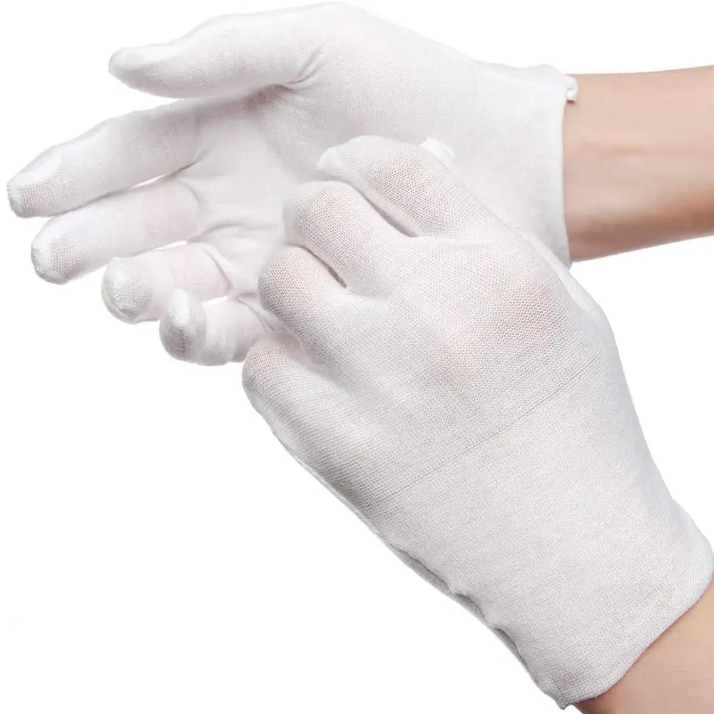 White Gloves 10 Pairs Soft Cotton Coin Jewelry Silver Inspection Stretchable Lining Glove Clean Jersey |