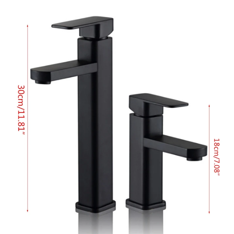 

Bathroom Black Paint Square Basin Faucet Single Handle Washbasin Stainless Steel Hot Cold Water Deck Mounted Mixer Tap
