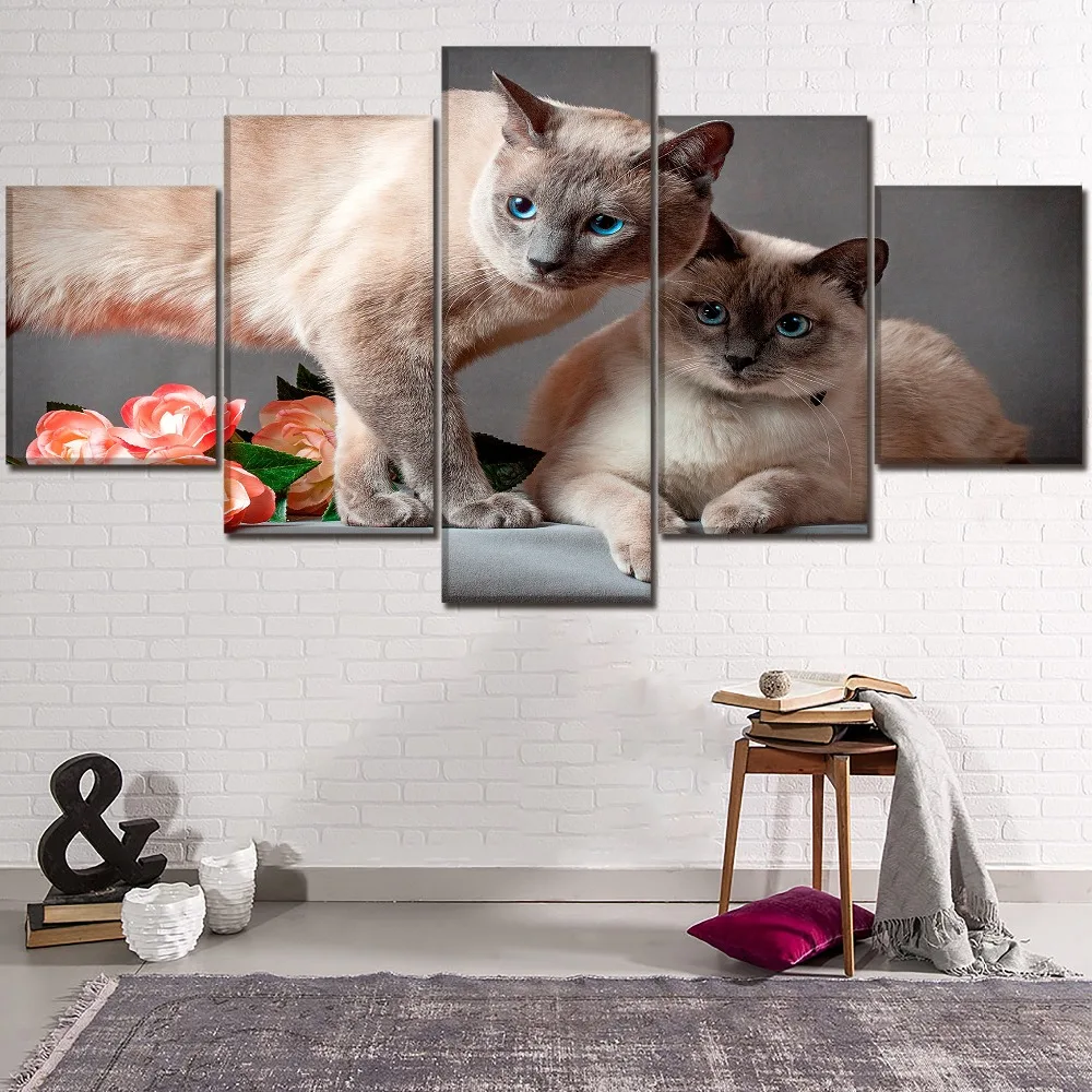 

Wall Art HD Prints Home Decoration 5 Pieces Cat Canvas Animal Painting Modular For Living Room Modern Pictures Artwork Poster