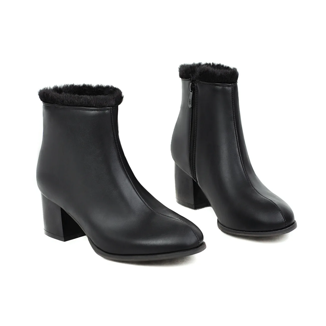 Женские сапоги на молнии с коротким круглый носок обувь среднем каблуке Зимняя