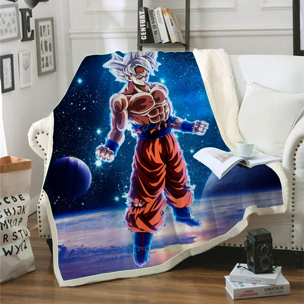 Плюшевое одеяло с 3D принтом Сон Гоку шерпа флисовое покрывало винтажное