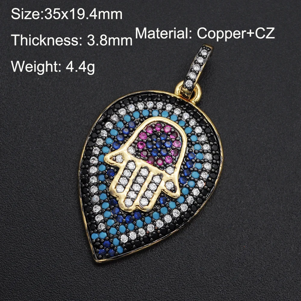 

5pcs/lot 35x19mm 100% CZ Zircon DIY Jewelry Waterdrop Hamsa Hand Charm Pendant Wholesale Jewellery Accessories
