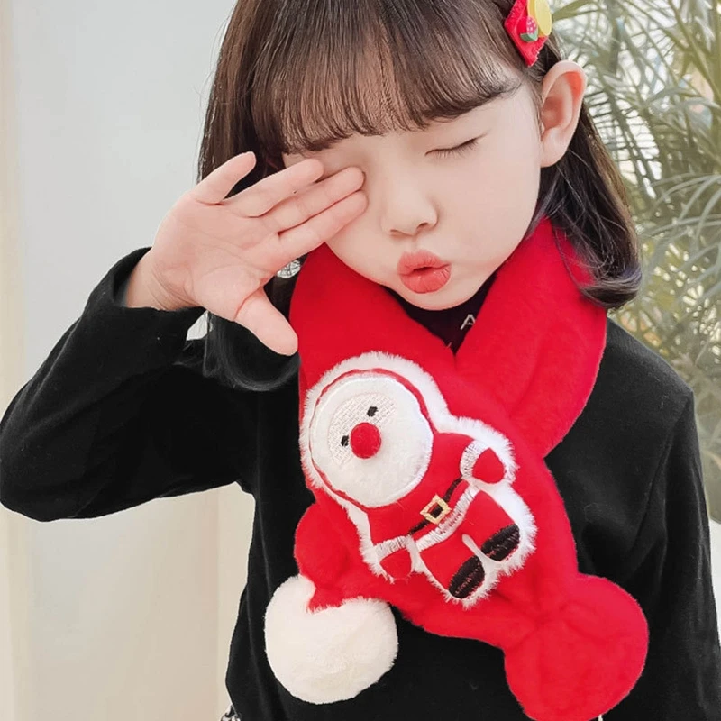 

Kids Children Plush Cross Scarves Neck Warmer Thicken Pompom Christmas Neckchief Scarf Baby Boys Girls Autumn Winter