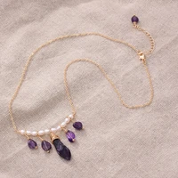 original handmade 14k gold filled natural irregular amethyst freshwater pearl ladies pendant necklace jewelry women short chain