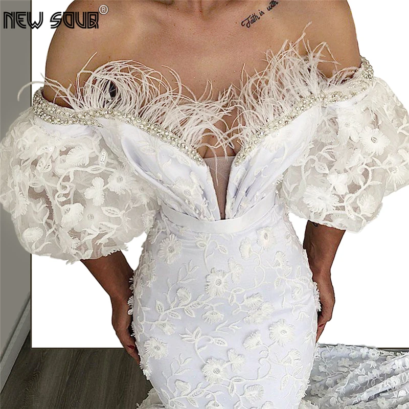 Свадебные вечерние платья с вышивкой и перьями Новое поступление 2020 платье