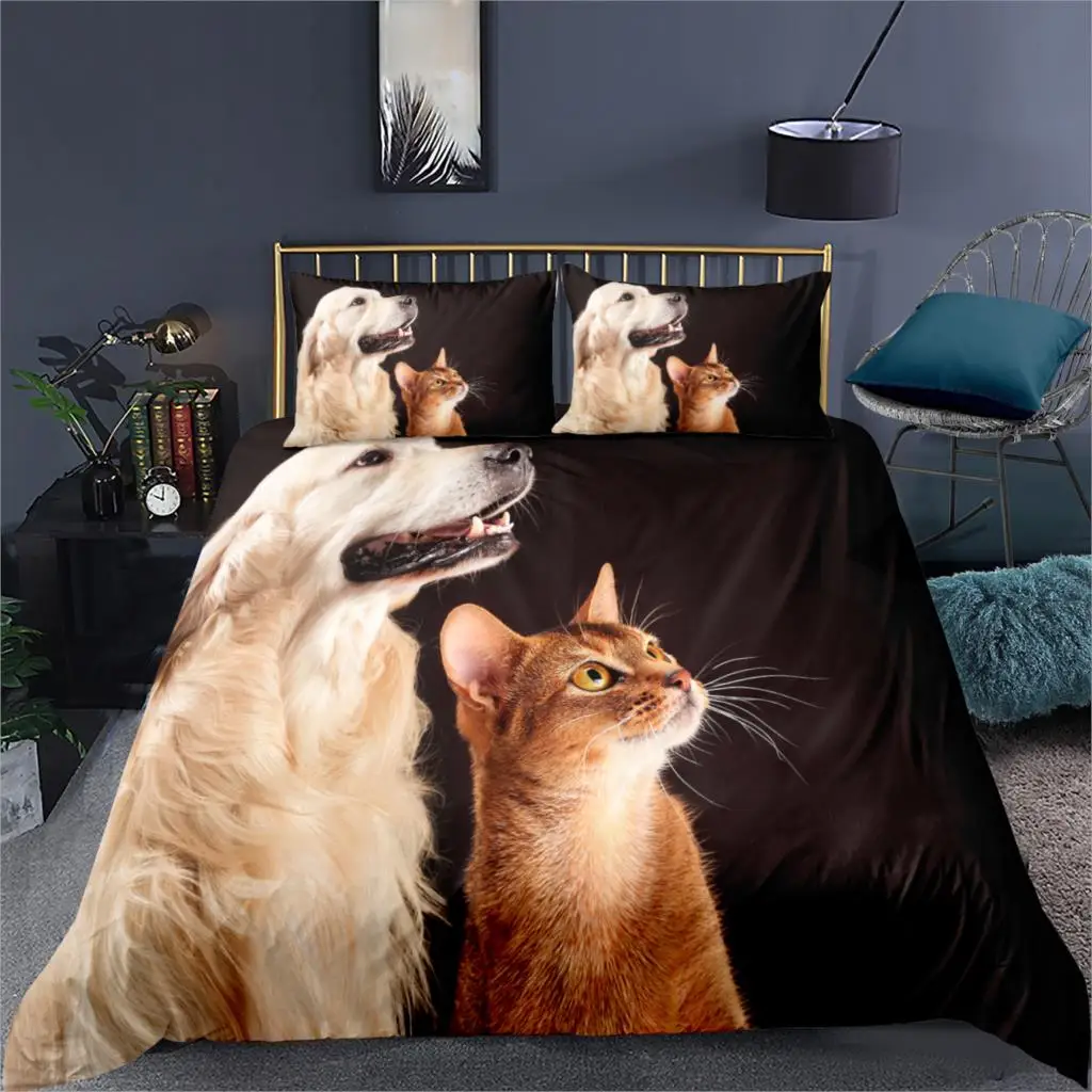 

3D Animal Bedding Set Cat Dog Duvet Cover Set Queen Bed Cover Set Comforter Bed Linen King Size Home Textiles For Childrens
